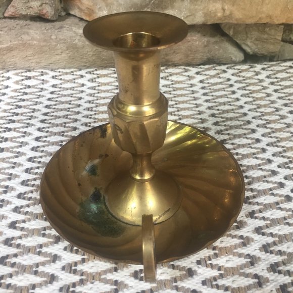 Brass Candle Holder Chamberstick India Boho - Picture 2 of 10